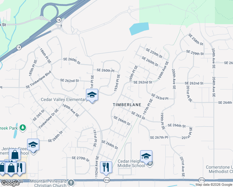 map of restaurants, bars, coffee shops, grocery stores, and more near 26226 193rd Place Southeast in Covington