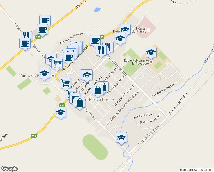 map of restaurants, bars, coffee shops, grocery stores, and more near in La Pocatière