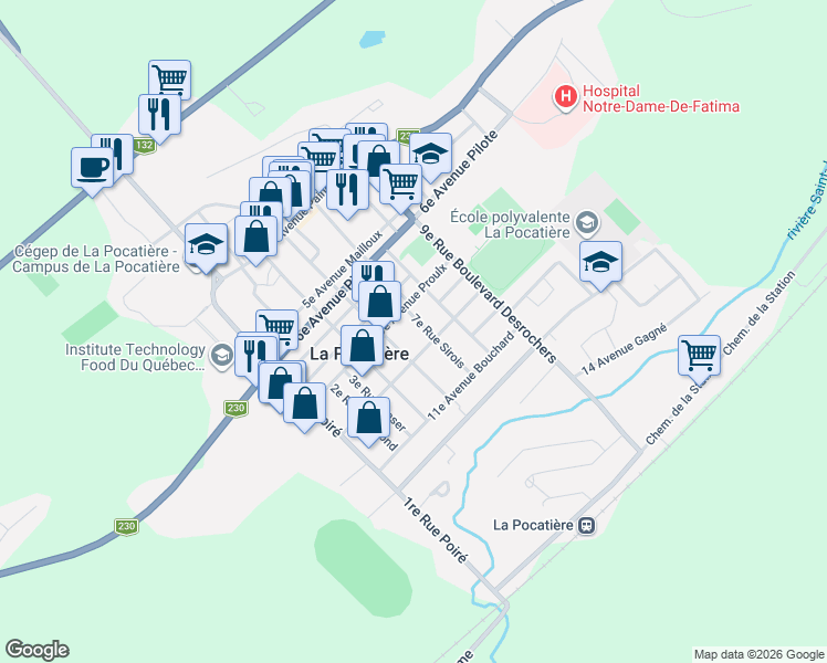 map of restaurants, bars, coffee shops, grocery stores, and more near in La Pocatière