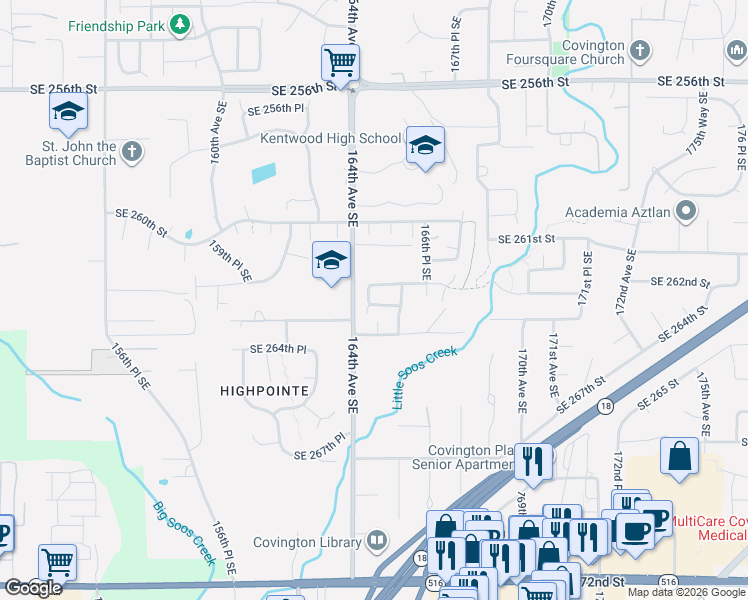 map of restaurants, bars, coffee shops, grocery stores, and more near 26203 164th Place Southeast in Covington