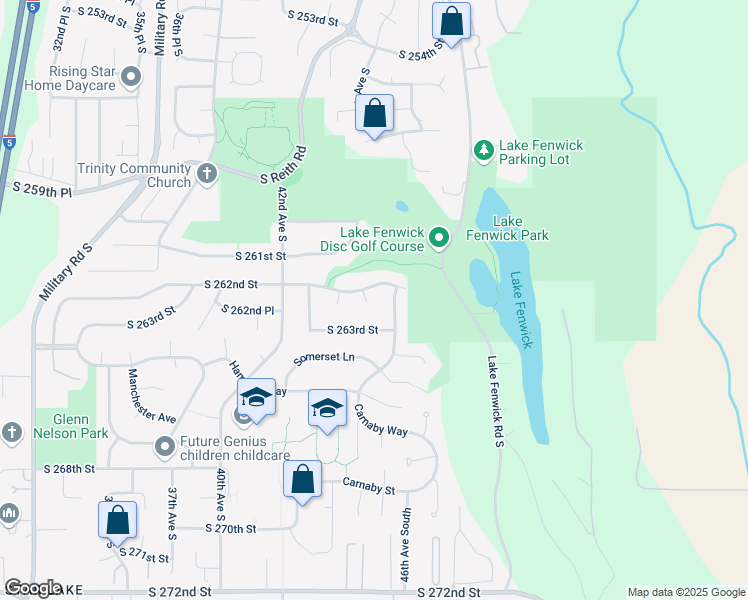 map of restaurants, bars, coffee shops, grocery stores, and more near 4512 South 262nd Street in Kent