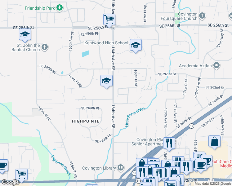 map of restaurants, bars, coffee shops, grocery stores, and more near 26225 164th Place Southeast in Covington