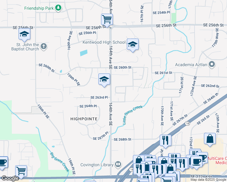 map of restaurants, bars, coffee shops, grocery stores, and more near 26225 164th Place Southeast in Covington