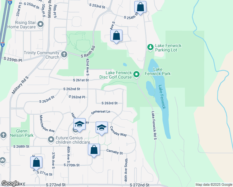map of restaurants, bars, coffee shops, grocery stores, and more near 4512 South 262nd Street in Kent