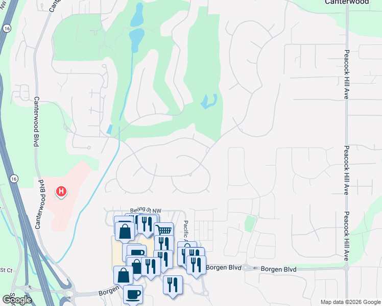 map of restaurants, bars, coffee shops, grocery stores, and more near 11813 Sorrel Run Northwest in Gig Harbor