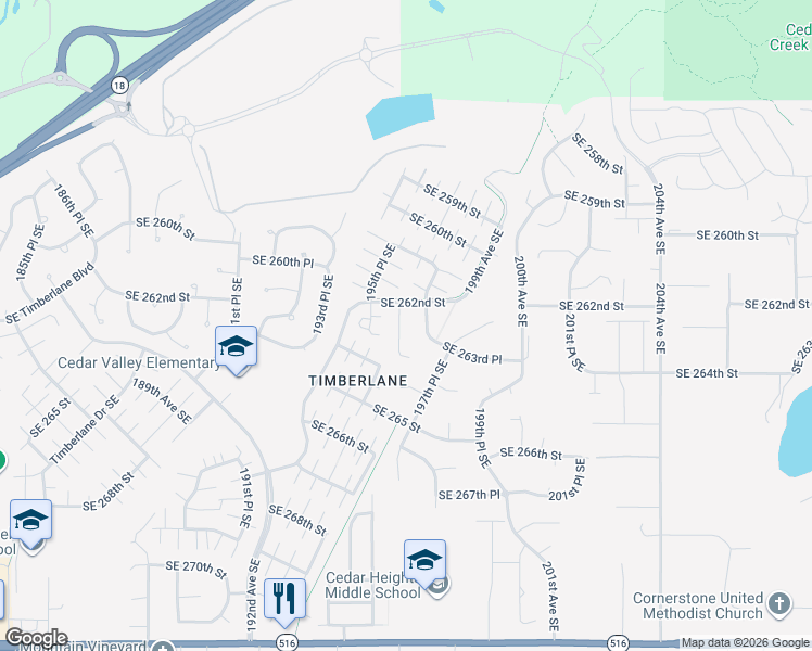 map of restaurants, bars, coffee shops, grocery stores, and more near 26203 196th Place Southeast in Covington
