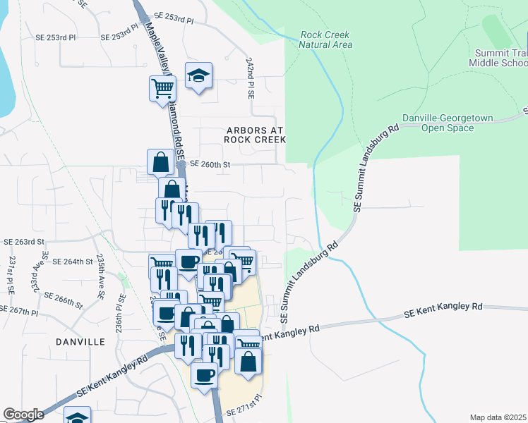 map of restaurants, bars, coffee shops, grocery stores, and more near 26138 242nd Court Southeast in Maple Valley