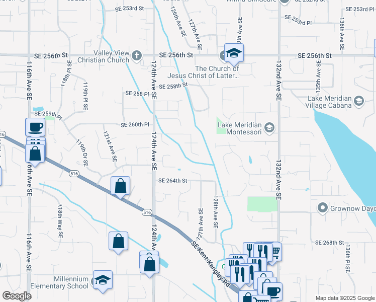 map of restaurants, bars, coffee shops, grocery stores, and more near 26139 126th Avenue Southeast in Kent