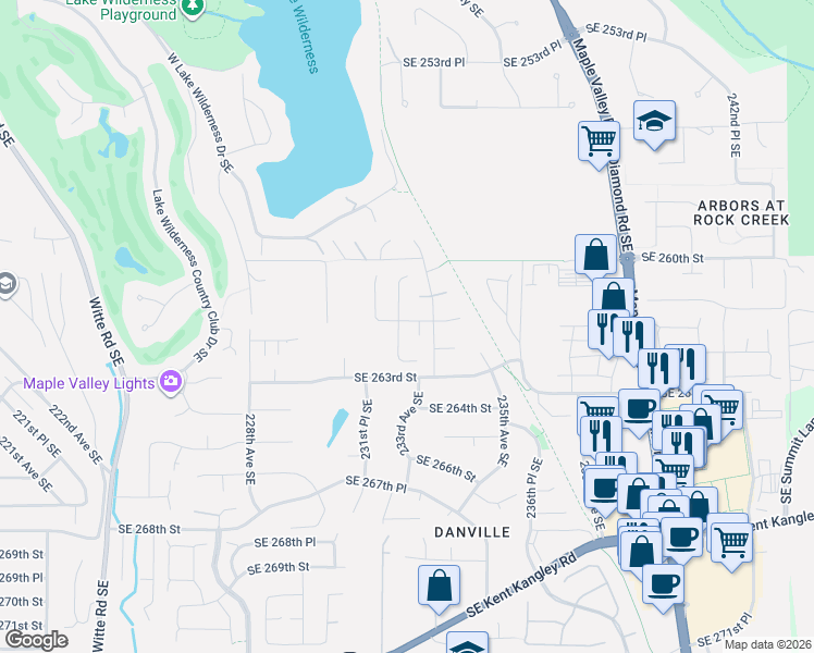map of restaurants, bars, coffee shops, grocery stores, and more near 26208 232nd Place Southeast in Maple Valley