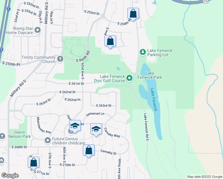 map of restaurants, bars, coffee shops, grocery stores, and more near 4512 South 262nd Street in Kent