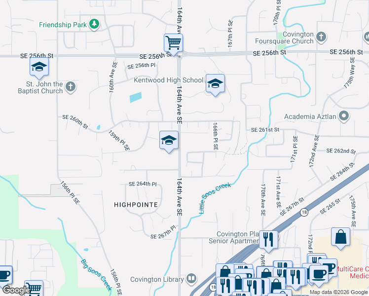 map of restaurants, bars, coffee shops, grocery stores, and more near 26203 164th Place Southeast in Covington