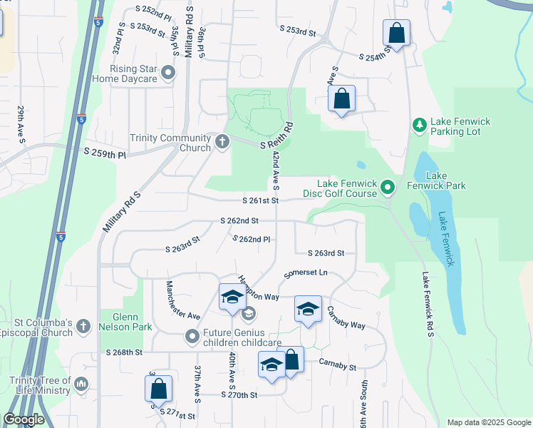 map of restaurants, bars, coffee shops, grocery stores, and more near 4058 South 262nd Street in Kent