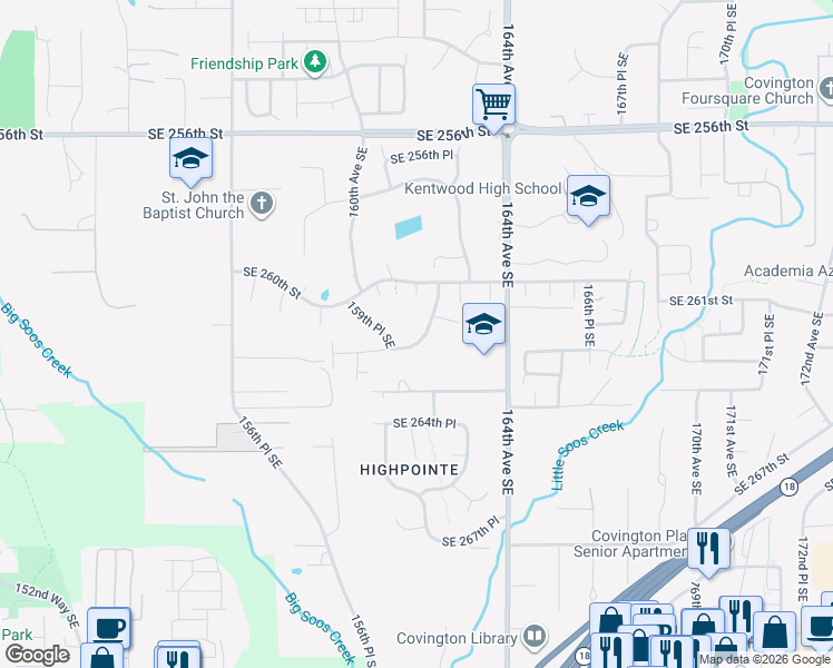map of restaurants, bars, coffee shops, grocery stores, and more near 26127 162nd Avenue Southeast in Covington