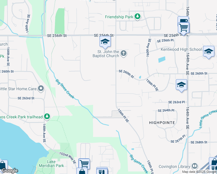 map of restaurants, bars, coffee shops, grocery stores, and more near 15511 SE 261st Pl in Covington