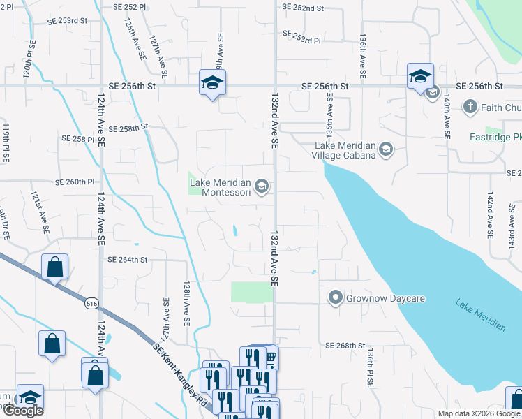 map of restaurants, bars, coffee shops, grocery stores, and more near 26230 131st Place Southeast in Kent