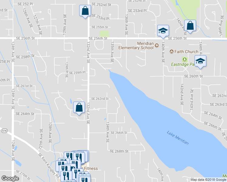 map of restaurants, bars, coffee shops, grocery stores, and more near 26130 134th Avenue Southeast in Kent