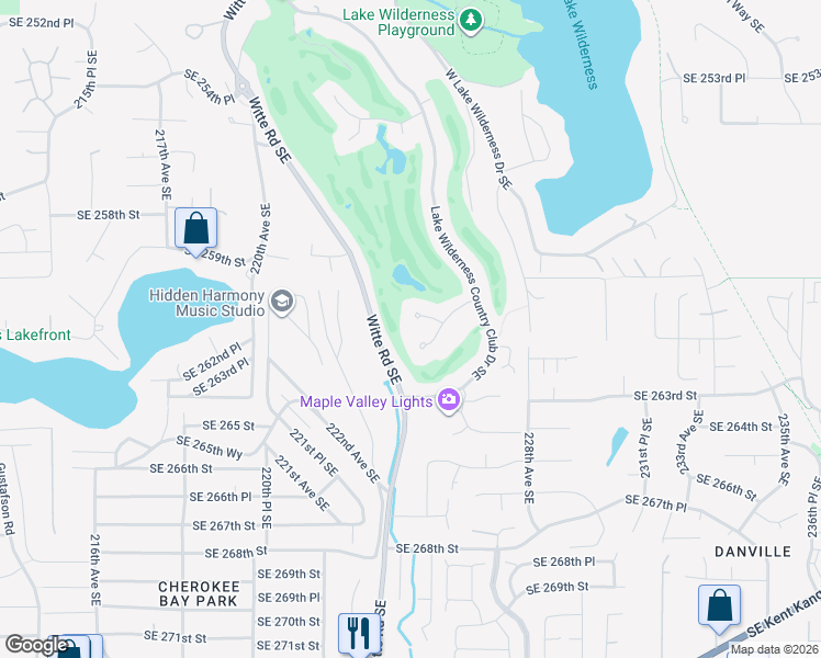 map of restaurants, bars, coffee shops, grocery stores, and more near 22516 Southeast 261st Street in Maple Valley