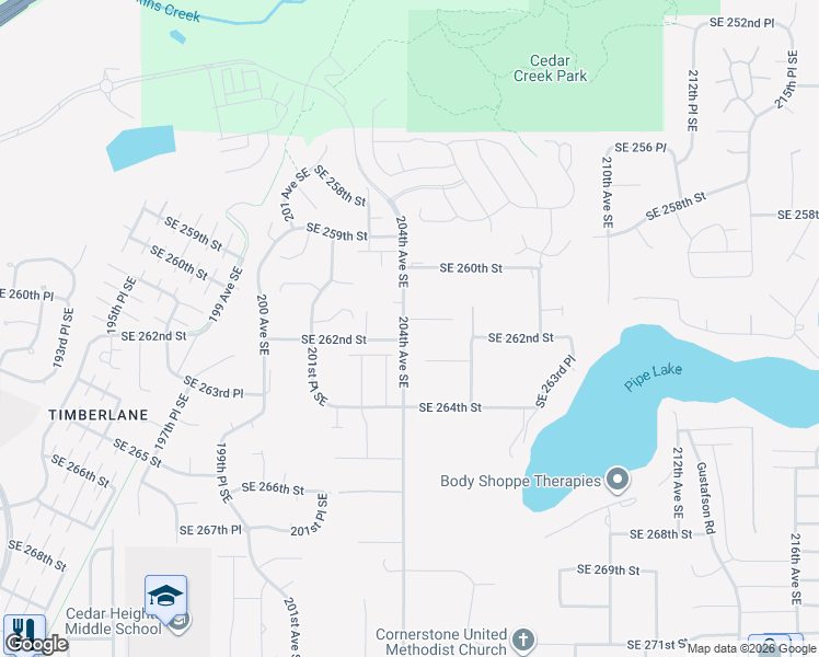 map of restaurants, bars, coffee shops, grocery stores, and more near 26300 203rd Avenue Southeast in Covington