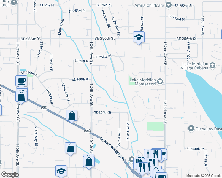 map of restaurants, bars, coffee shops, grocery stores, and more near 26139 126th Avenue Southeast in Kent