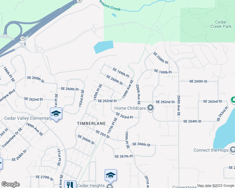 map of restaurants, bars, coffee shops, grocery stores, and more near 19707 Southeast 261st Street in Covington