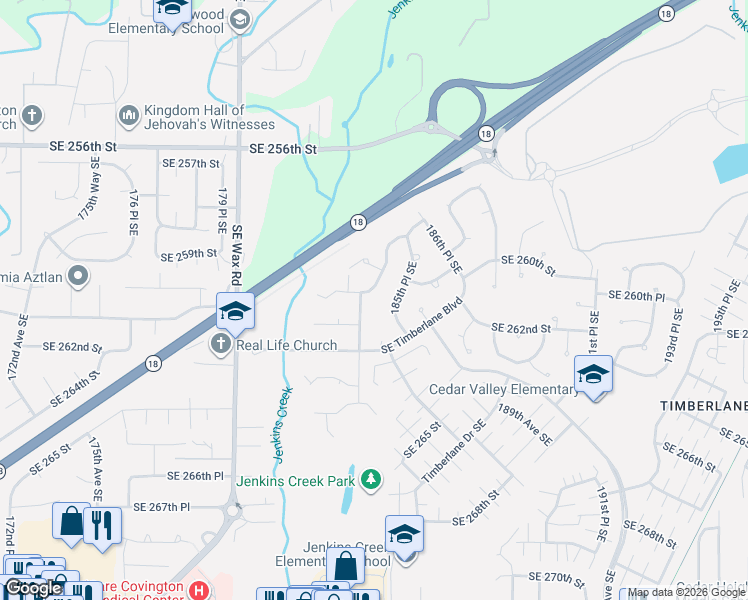 map of restaurants, bars, coffee shops, grocery stores, and more near 25920 184th Place Southeast in Covington