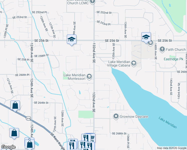 map of restaurants, bars, coffee shops, grocery stores, and more near 26007 132nd Avenue Southeast in Kent