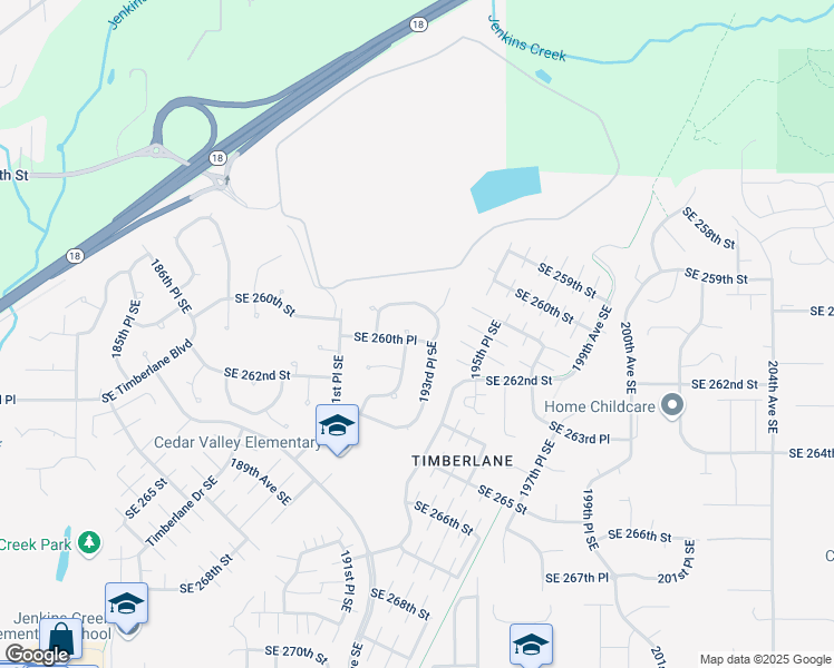 map of restaurants, bars, coffee shops, grocery stores, and more near 19236 Southeast 260th Place in Covington