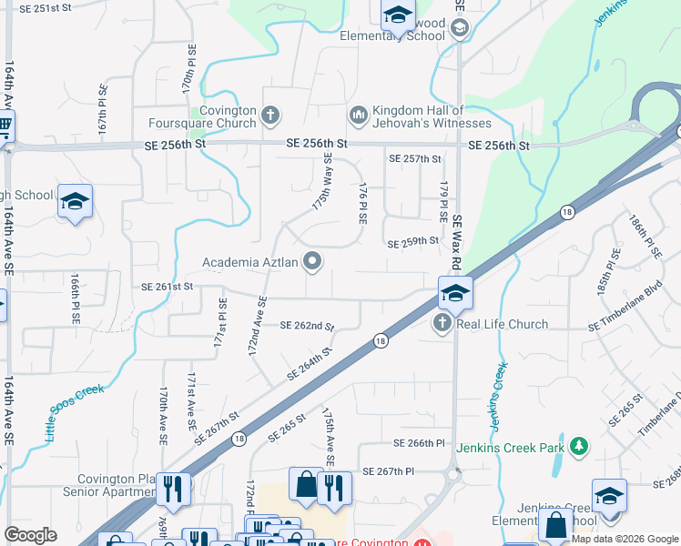 map of restaurants, bars, coffee shops, grocery stores, and more near 26006 175th Ave SE in Covington