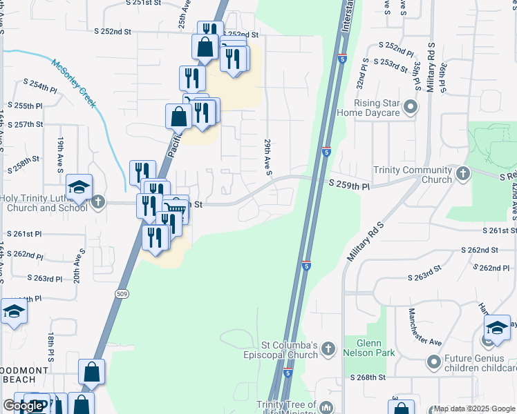 map of restaurants, bars, coffee shops, grocery stores, and more near 26001 27th Place South in Kent