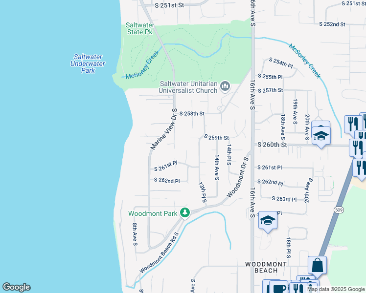 map of restaurants, bars, coffee shops, grocery stores, and more near 26002 11th Place South in Des Moines