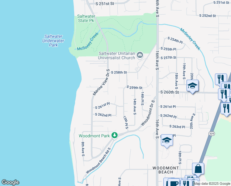 map of restaurants, bars, coffee shops, grocery stores, and more near 26002 11th Place South in Des Moines