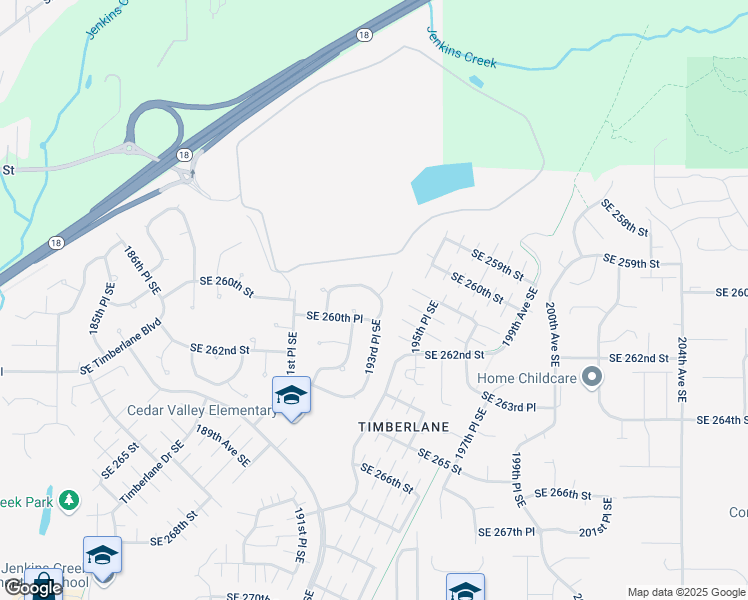 map of restaurants, bars, coffee shops, grocery stores, and more near 19236 Southeast 260th Place in Covington