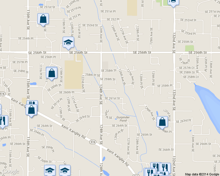 map of restaurants, bars, coffee shops, grocery stores, and more near 26010 124th Avenue Southeast in Kent