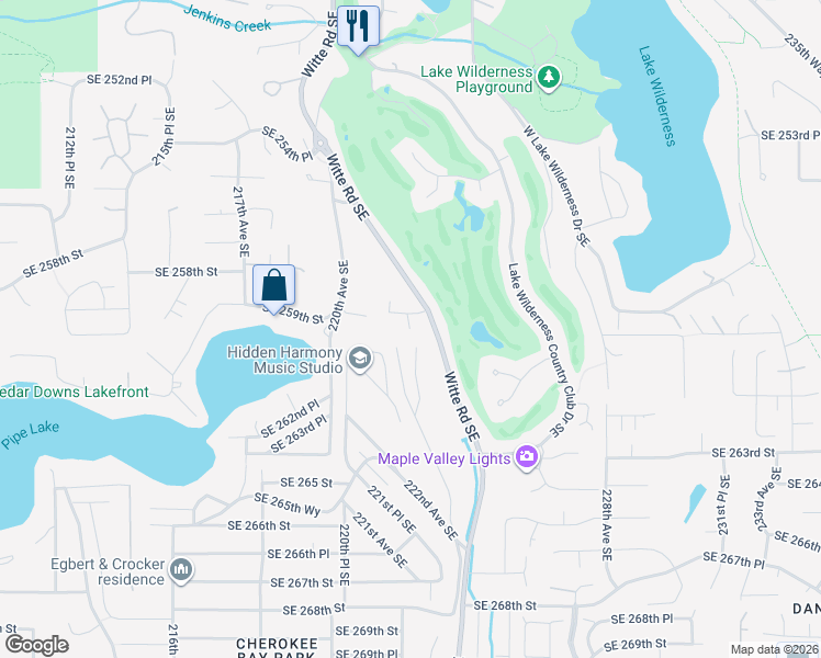 map of restaurants, bars, coffee shops, grocery stores, and more near 26001 222nd Court Southeast in Maple Valley