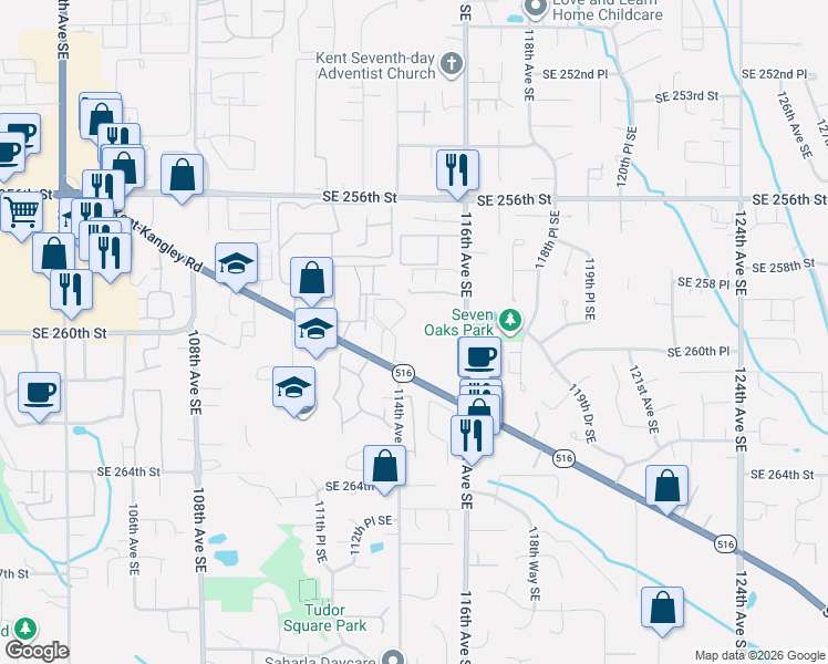 map of restaurants, bars, coffee shops, grocery stores, and more near 16917 Southeast 257th Place in Covington