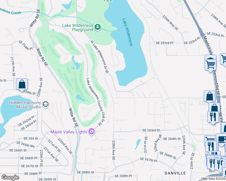 map of restaurants, bars, coffee shops, grocery stores, and more near 25910 227th Place Southeast in Maple Valley