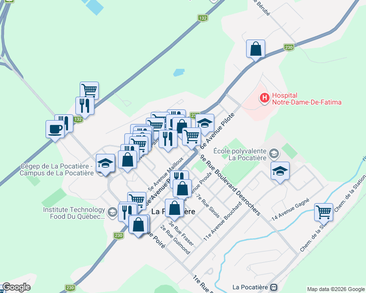 map of restaurants, bars, coffee shops, grocery stores, and more near in La Pocatière