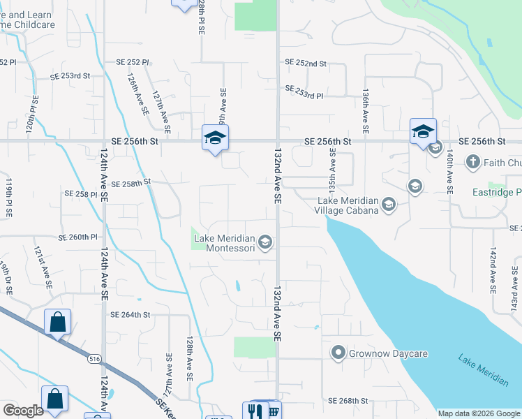 map of restaurants, bars, coffee shops, grocery stores, and more near 25833 131st Place Southeast in Kent