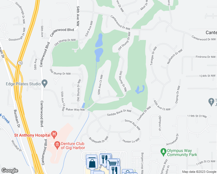 map of restaurants, bars, coffee shops, grocery stores, and more near 12215 49th Avenue Court Northwest in Gig Harbor