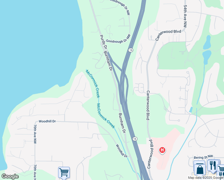 map of restaurants, bars, coffee shops, grocery stores, and more near 12120 61st Avenue Court in Gig Harbor