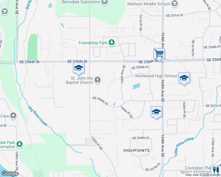 map of restaurants, bars, coffee shops, grocery stores, and more near 25834 158th Avenue Southeast in Covington