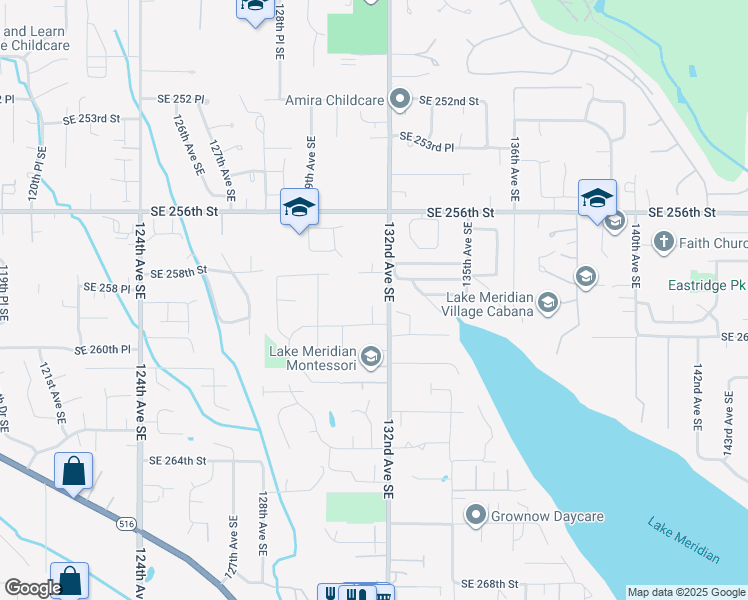 map of restaurants, bars, coffee shops, grocery stores, and more near 25826 131st Place Southeast in Kent
