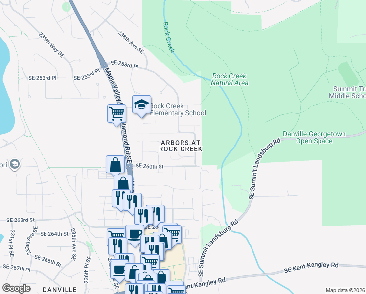 map of restaurants, bars, coffee shops, grocery stores, and more near in Maple Valley