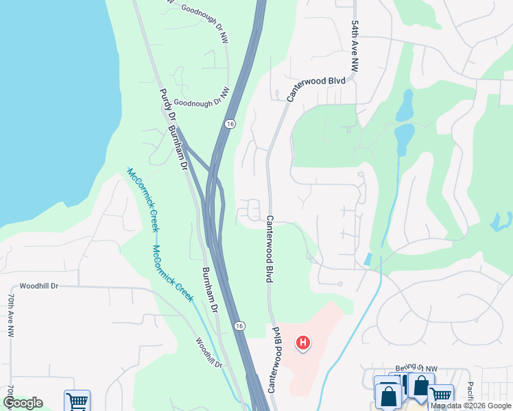 map of restaurants, bars, coffee shops, grocery stores, and more near 12218 58th Avenue in Gig Harbor