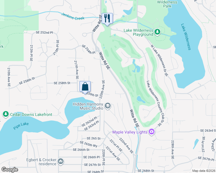 map of restaurants, bars, coffee shops, grocery stores, and more near 25818 220th Avenue Southeast in Maple Valley