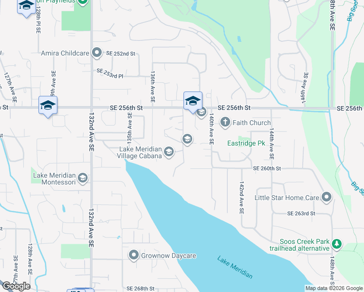 map of restaurants, bars, coffee shops, grocery stores, and more near 13733 Southeast 258th Place in Kent