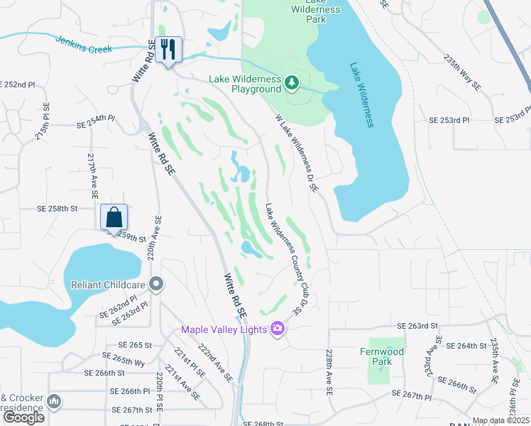 map of restaurants, bars, coffee shops, grocery stores, and more near 25803 Lake Wilderness Country Club Drive Southeast in Maple Valley