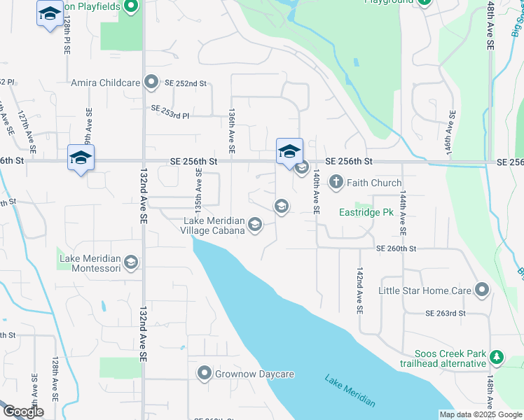 map of restaurants, bars, coffee shops, grocery stores, and more near 13708 Southeast 259th Street in Kent
