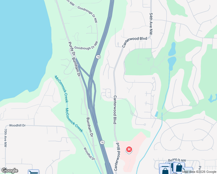 map of restaurants, bars, coffee shops, grocery stores, and more near 12218 58th Avenue in Gig Harbor