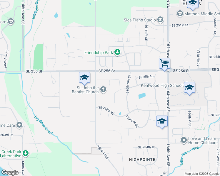 map of restaurants, bars, coffee shops, grocery stores, and more near 15803 Southeast 257th Street in Covington